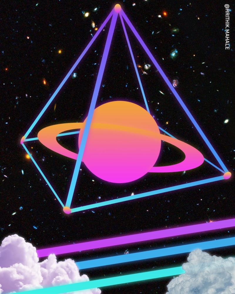 720P, prism, pyramid, lights, Saturn, triangle, noise, planet, galaxy, clouds