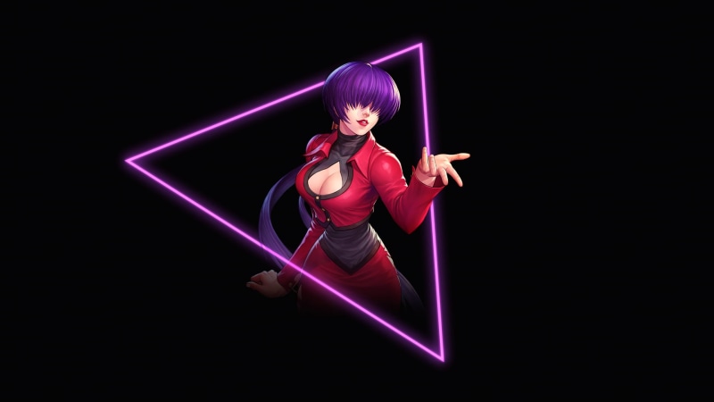 neon, video game girls, anime girls, drawing, cleavage, 1080P, video game art, black, triangle, black background, simple background, King of Fighters