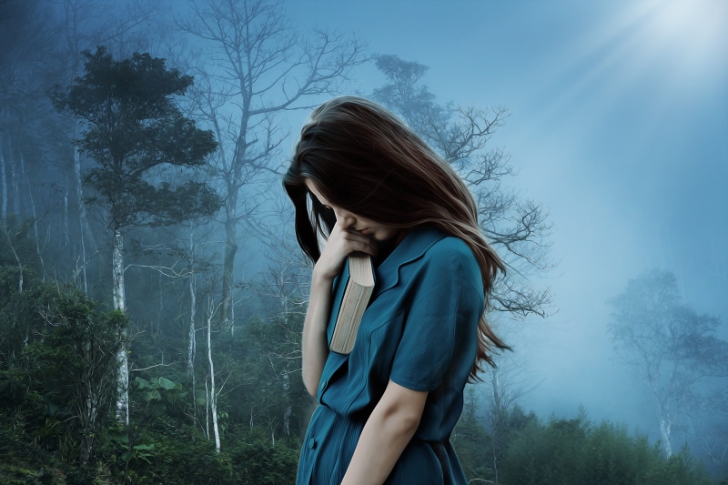 teenager, standing, hairstyle, waist up, land, mist, leisure activity, real people, hair, holding, poetry, suffering, young women, young, woman, one person