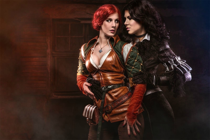 Women, portrait, leather, hairstyle, indoors, Triss Merigold, Cosplay, 720P, Yennefer of Vengerberg, fashion, dyed red hair, beauty, standing, beautiful people