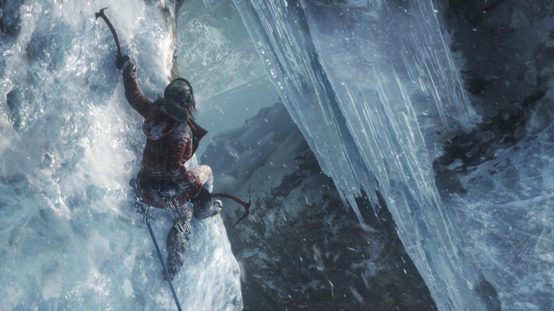 motion, ice, day, leisure activity, one person, water, Xbox, nature, adventure, Tomb Raider, men, 2K, swimming, pillar, full length, outdoors, beauty in nature