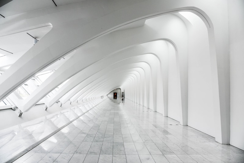 corridor, travel, black and white, real people, tiled floor, white, arch, empty, exposure, diminishing perspective, incidental people, rear view, floor