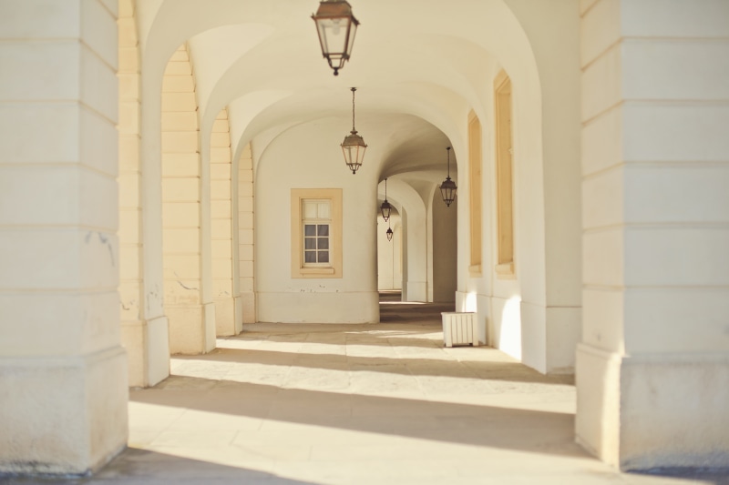 building, shadow, door, direction, outdoors, architecture And Buildings, arcade, day, flooring, hallway, history, the way forward, built Structure, 5K
