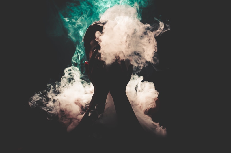 indoors, smoke - Physical Structure, white, smoking, black Color, smoking - activity, front view, obscured face, leisure activity, fumes, 5K