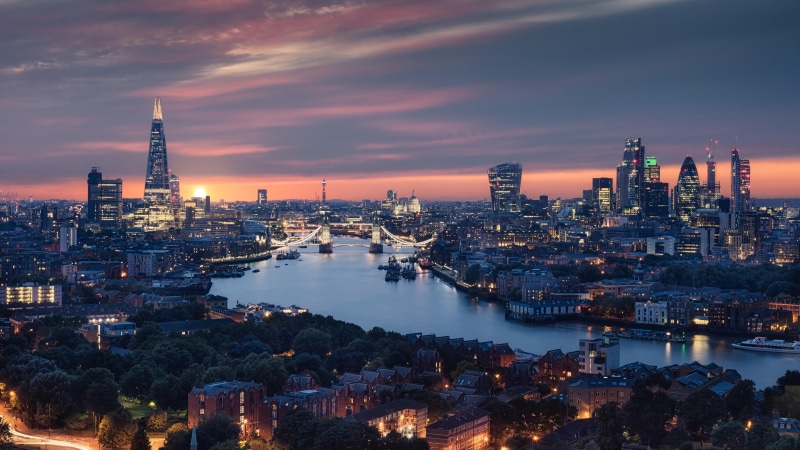 5K, england, city view, cityscape, evening, river, europe, thames, river thames, the shard, city, london, dusk, united kingdom