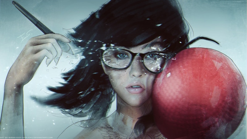 close-up, black, real people, beautiful woman, ball, eyeglasses, young adult, young women, women with glasses, adult, artwork, DeviantArt, one person, indoors