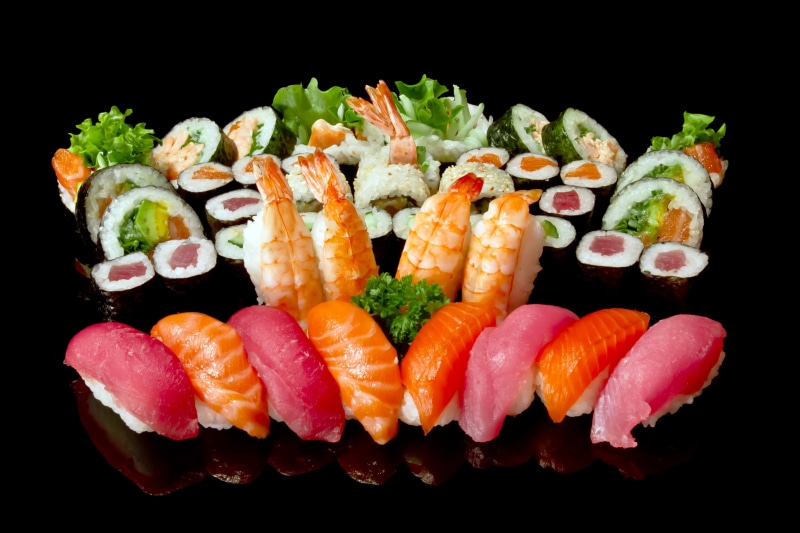 no people, black Color, sashimi, dieting, variation, rice - Food Staple, restaurant, dish, rolls, japan, japanese food, nigiri, lunch, backgrounds, slice