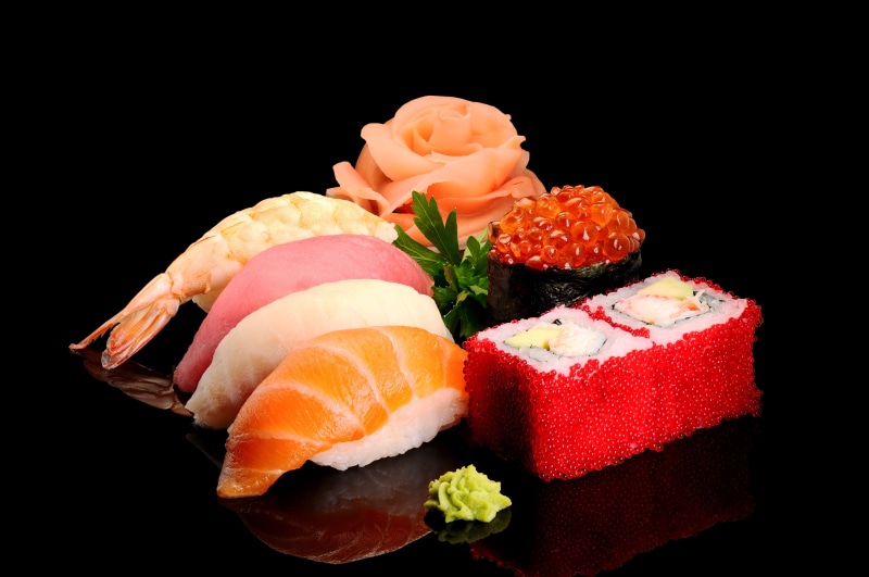 greens, figure, fish, raw Food, japan, nori, no people, close-up, indoors, japanese Culture, studio shot, appetizer, 4K, shrimp, cultures, wasabi, rice - Food Staple