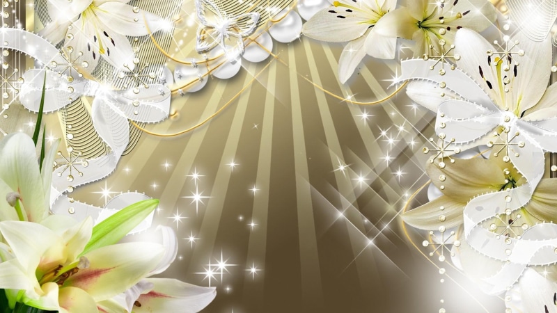gold, lilies, firefox persona, shine, sparkles, 3d and ab, silver, lily, ribbon, 1080P, stars, butterfly, bows