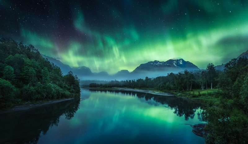 milky way, mountains, nature, reflection, tranquil scene, tranquility, lake, trees, starry night, star - space, night, plant, river, environment, tree