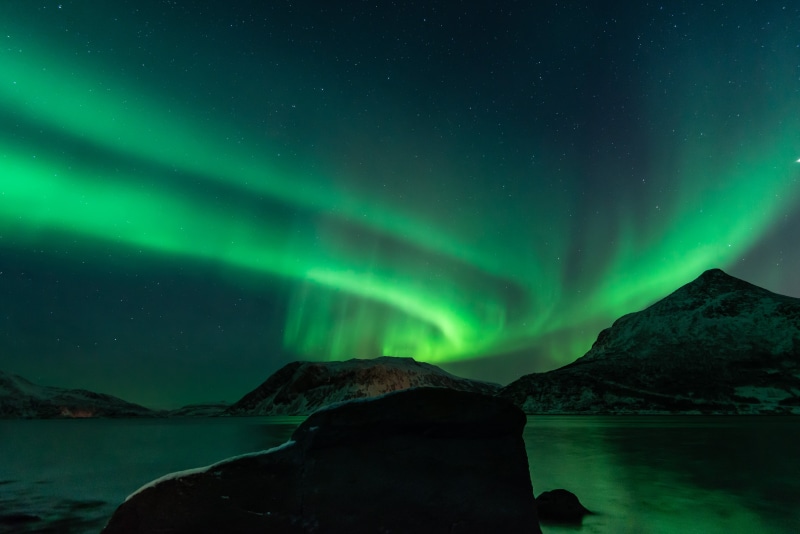 mountain, night time, aurora Polaris, Tromsø, galaxy, 5K, landscape, blue, Aurora Borealis, nature, arctic, ice, star - Space, cold, night, sky, Norway