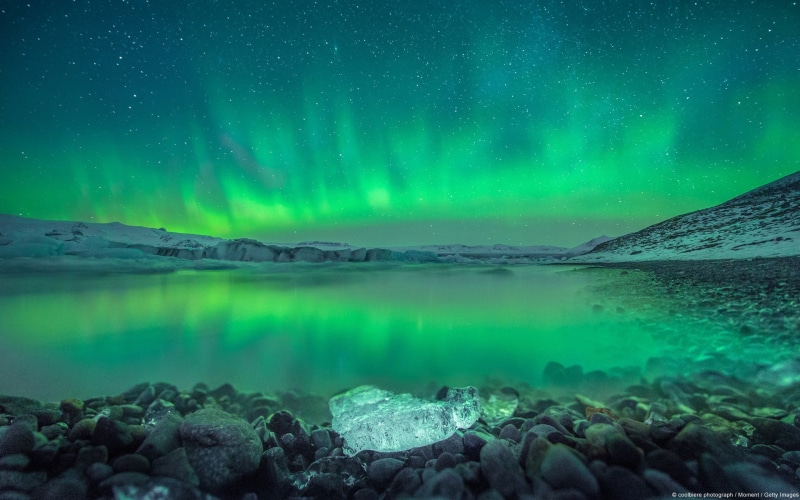 tranquil scene, mountain, astronomy, northern, star - space, environment, aurora, snow, green color, iceland, scenics - nature, water, night, beauty in nature