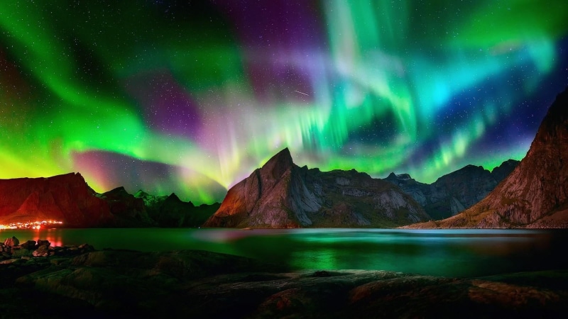 nature, green color, 1080P, water, phenomenon, space, mountain range, tranquil scene, power in nature, astronomy, tranquility, star - space, scenics - nature