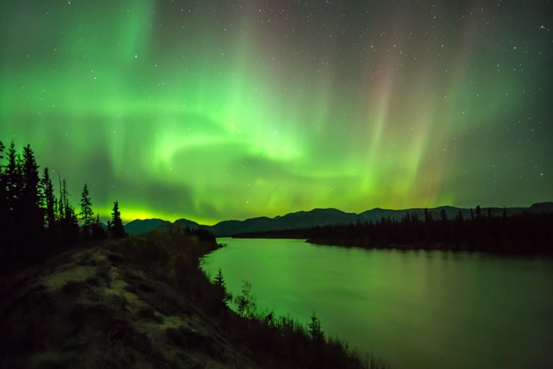 painting, Northern Lights, landscape, star - Space, Aurora Borealis, green, sky, green mountain, night, mountain, nature, astronomy, aurora Polaris, 480P
