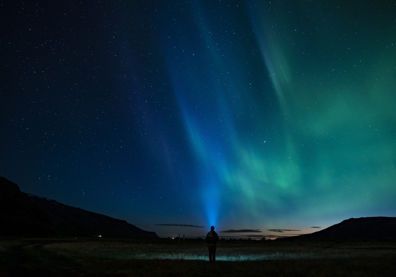 backgrounds, polar light, long exposure, silhouette, dark, dusk, aurora Polaris, glowing, hiking, sky, blue, hill, space, iceland, green, science, galaxy
