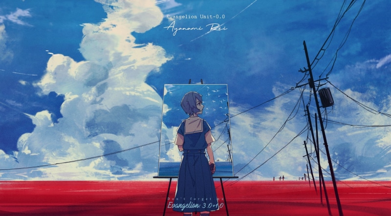 2D, short hair, school uniform, 1080P, anime girls, Rebuild of Evangelion, blue hair, Neon Genesis Evangelion, Ayanami Rei, painting, red sea, fan art