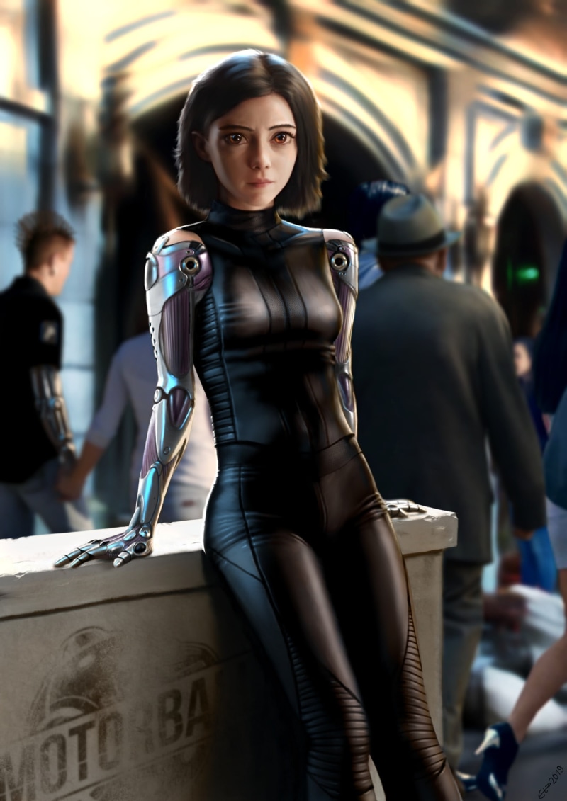fan art, dark hair, cyborg, 2K, digital art, Alita: Battle Angel, ArtStation