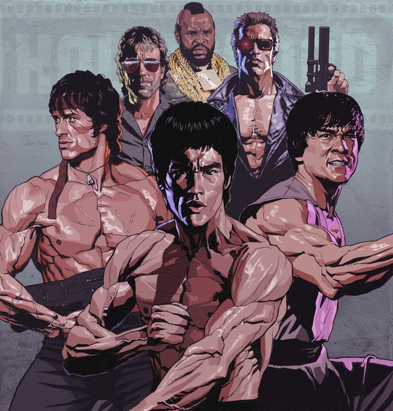 Bruce Lee, cyborg, ArtStation, muscular, Mr. T, muscles, 720P, Sylvester Stallone, Jackie Chan, Arnold Schwarzenegger, Chuck Norris, Terminator, artwork