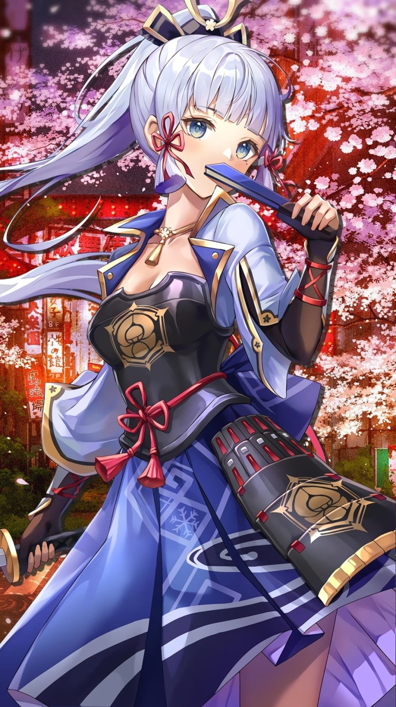 720P, edit, anime girls, cherry blossom, Genshin Impact, Kamisato ayaka, Kamisato Ayaka(Genshin Impact), anime