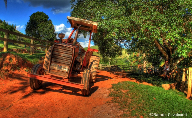carabine, no people, day, rusty, tree, road, agricultural equipment, green color, field, land, farm, broken, agriculture, thing, outdoors, transportation