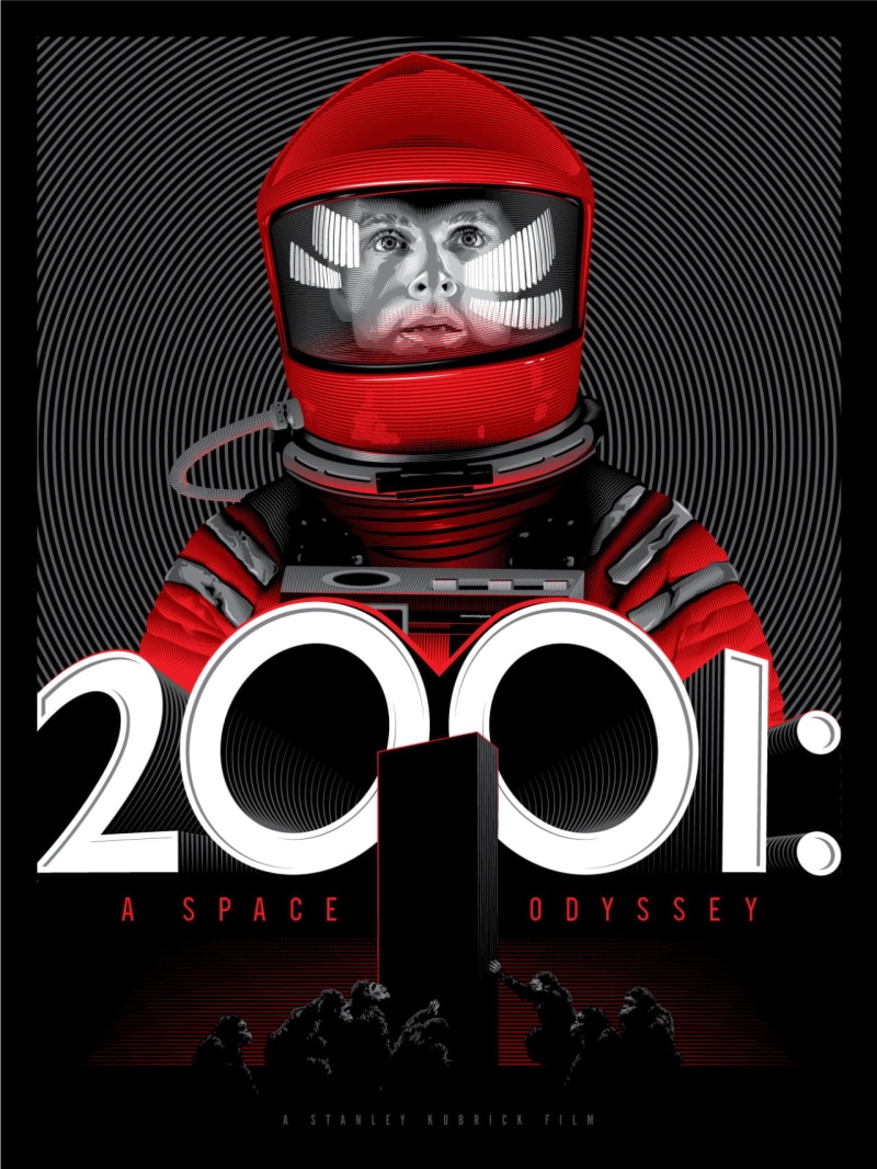 men, portrait display, 2001: A Space Odyssey, spacesuit, helmet, movies, 720P, fan art, 1968 (Year), movie poster, circle, astronaut, prehistoric, Stanley