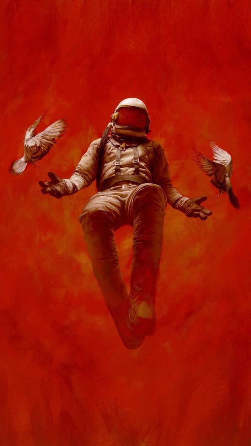 1080P, leather, celebration, indoors, suit, adult, men, high angle view, white, astronaut, full length, helmet, studio shot, one person, minimalism, red