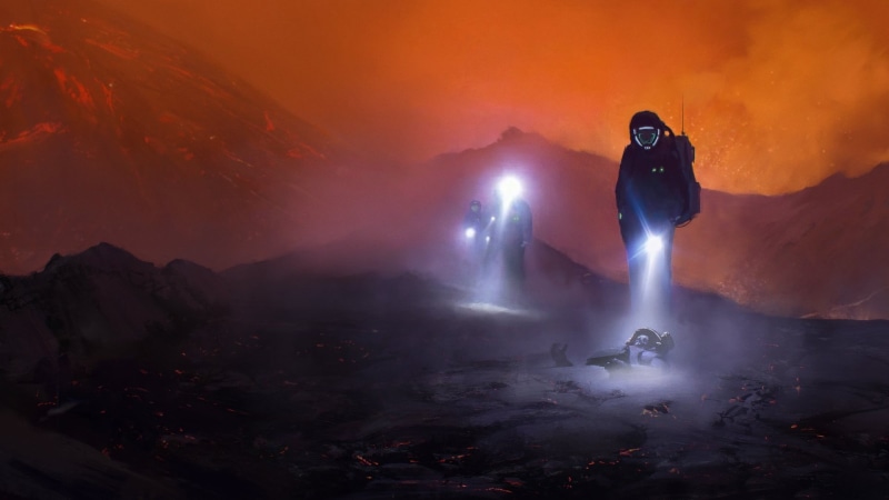 lava, unrecognizable person, man, spacesuits, adult, adventure, one person, exploration, sign, land, geology, beauty in nature, outdoors, motion, activity