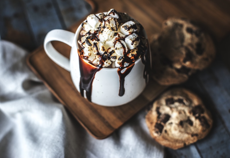 chocolate syrup, food, kitchen utensil, wellbeing, cup, table, still life, holiday, no people, biscuit, mug, closeup, drink, epicure, crockery