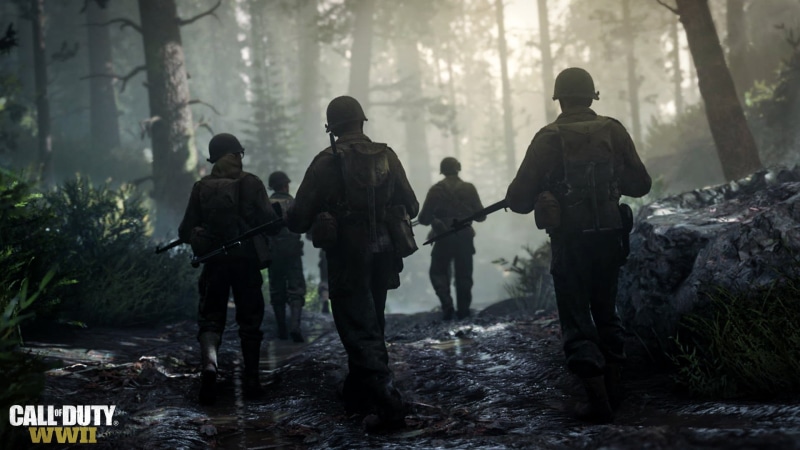 1080P, military, call of duty ww2, tree, army soldier, real people, outdoors, uniform, men, plant, full length, rear view, land, government, 2017 games