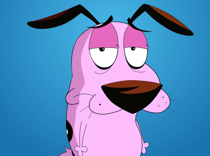 leisure activity, creativity, colored background, dog, real people, blue, standing, cowardly, human body part, courage, Courage the Cowardly Dog, representation