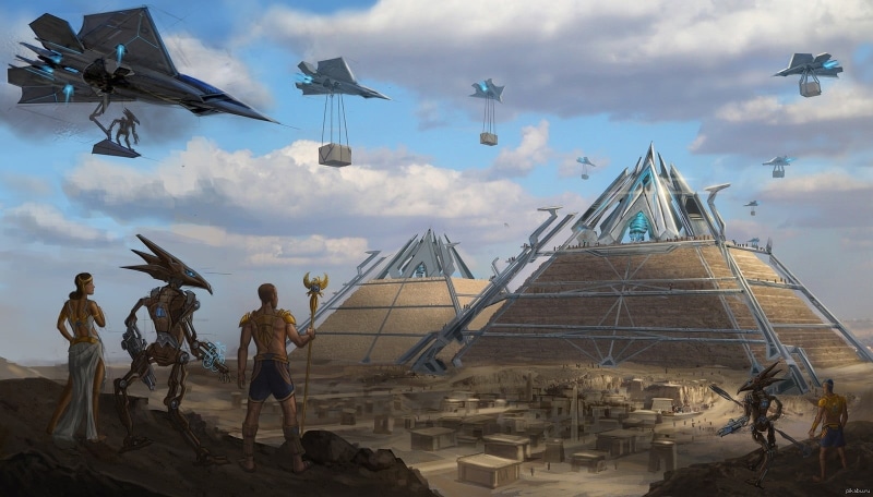 movie, built structure, artwork, digital, air vehicle, cloud - sky, 720P, science fiction, nautical vessel, architecture, day, military, flying, airplane
