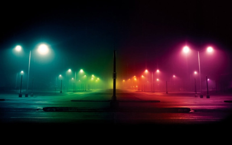 assorted, color, spectrum, photography, night, colorful, symmetry, street light, posts, utility, 720P, lights, street