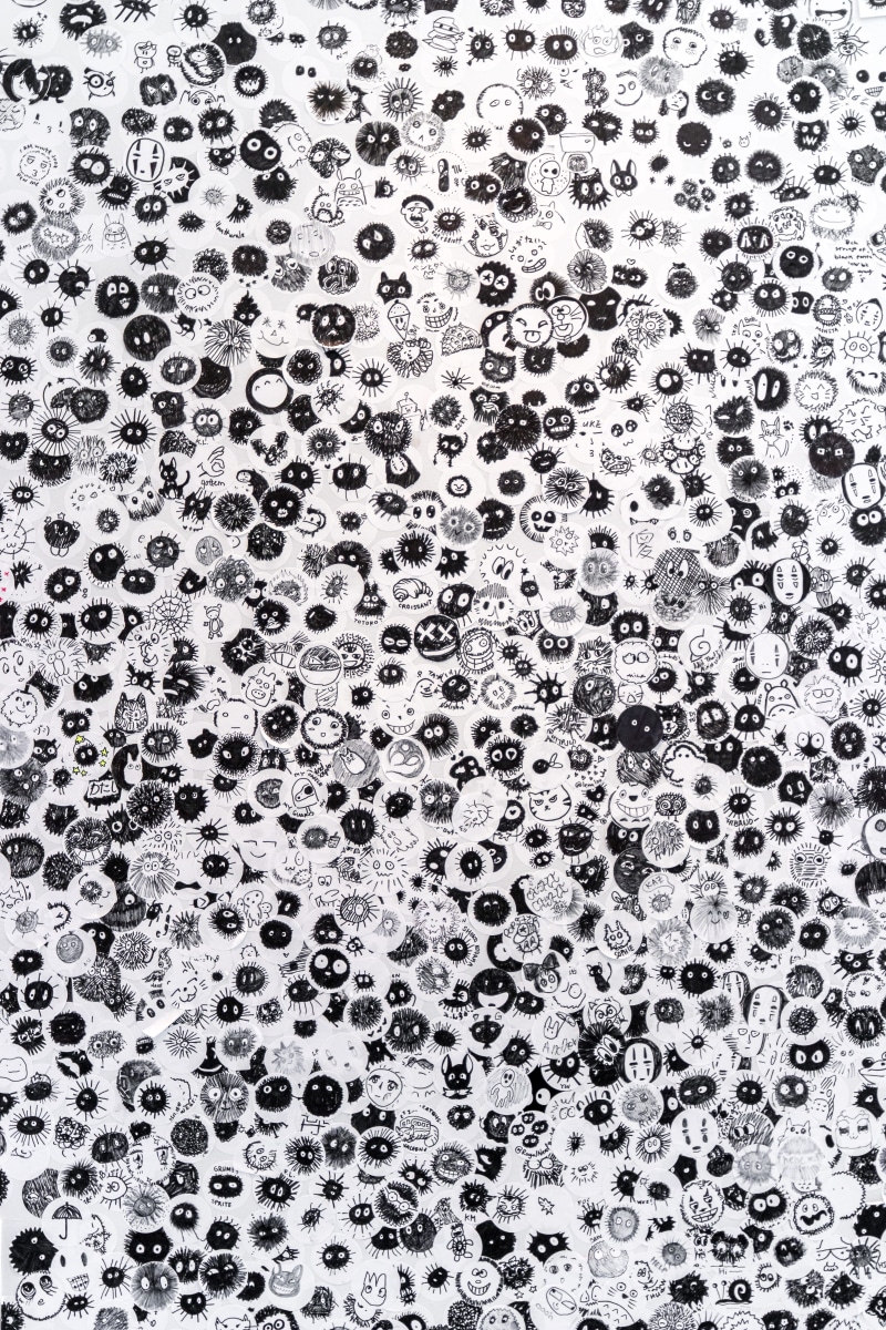 doodle, white, flooring, black and white, day, tetxure, pattern, close-up, textured, modern design, high angle view, wall - building feature, indoors, texture