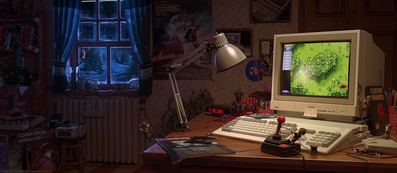 bedroom, lamp, 1080P, computer, Amiga, window, Back to the Future, video games, joystick, retro games