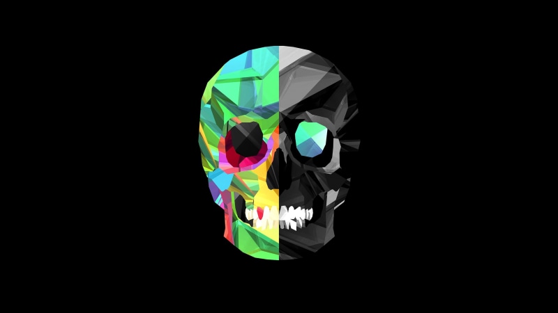 skull, black background, minimalism, digital art, 2K, simple background, Justin Maller