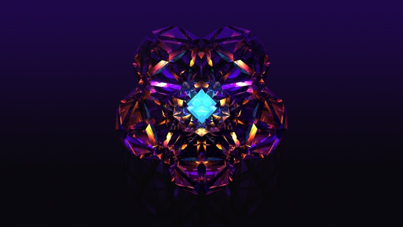 2K, digital art, close-up, single object, black background, precious gem, illuminated, transparent, indoors, wealth, purple, Facets, no people, abstract