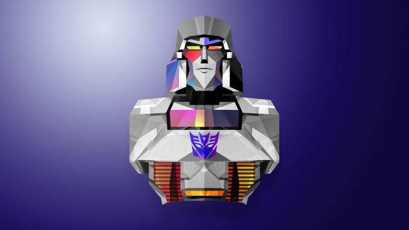 business, humor, one person, gradient, indoors, Justin Maller, purple, Transformers, three dimensional, decepticon, studio shot, single object, multi colored