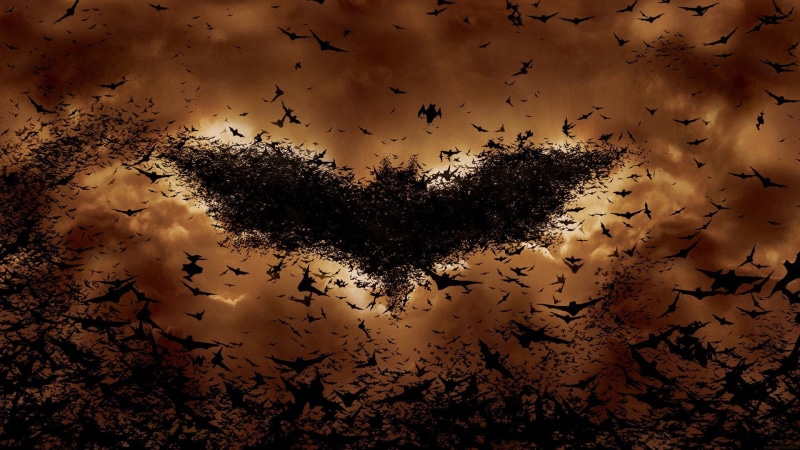 logo, no people, flock, digital composite, directly above, bats, group of animals, close-up, 1080P, flying, large group of animals, animal, mid-air