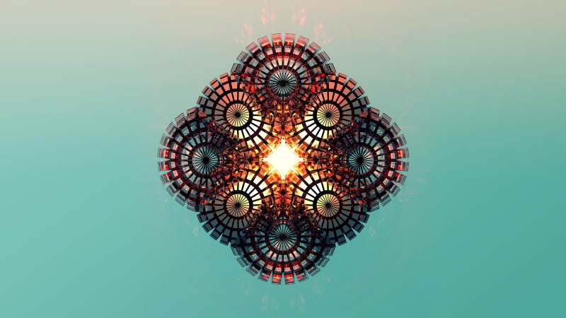 Facets, circle, luxury, red, electric lamp, shiny, 2K, gradient, wealth, Justin Maller, copy space, colored background, no people, blue background, illuminated