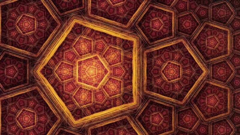 sided, abstract, 4K, red, illustration, 3840x2160, yellow, brown, pentagons, pentagon