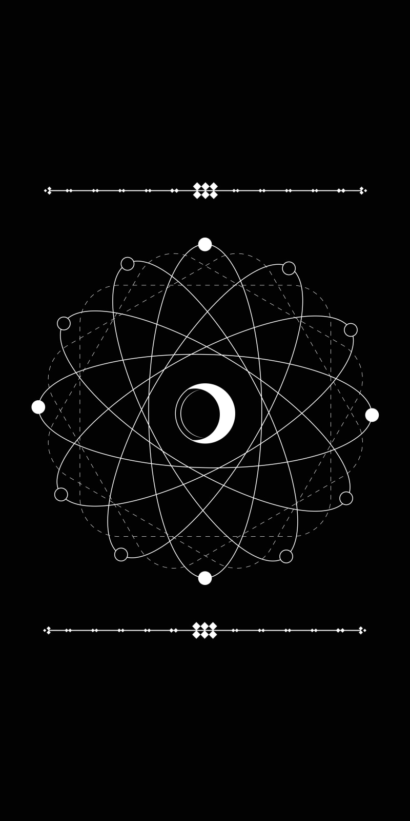 eclipse, sign, abstract, symbols, pentagons, 8K
