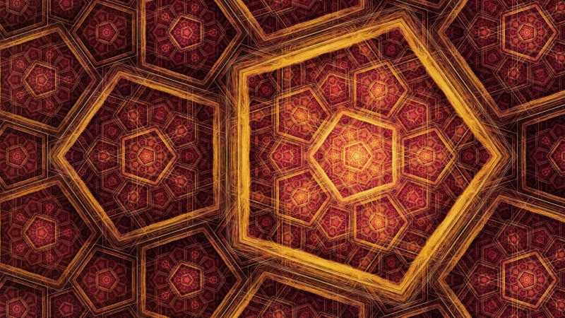 full frame, hexagon, pentagons, 1080P, digital art, multi colored, geometric shape, craft, ornate, ceiling, Fractal, directly below, design, shape, the past