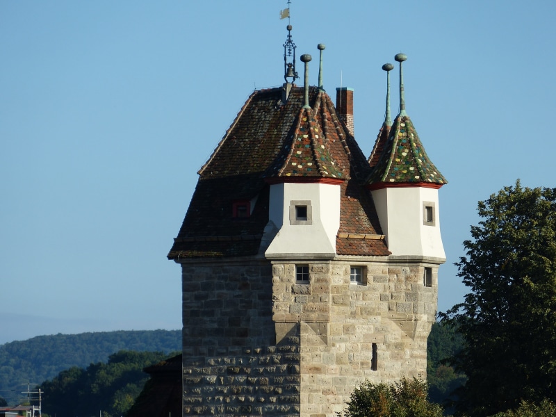 clear sky, tower, sunlight, no people, germany, built structure, 4K, swabian gmünd, swabia, tree, building exterior, blue, stone ashlar tower, observation tower