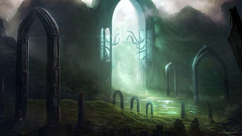 emotion, history, mystic, arch, gate, mystical, belief, environmental art, built structure, fog, fantasy art, special effects, nature, architecture, visual effects