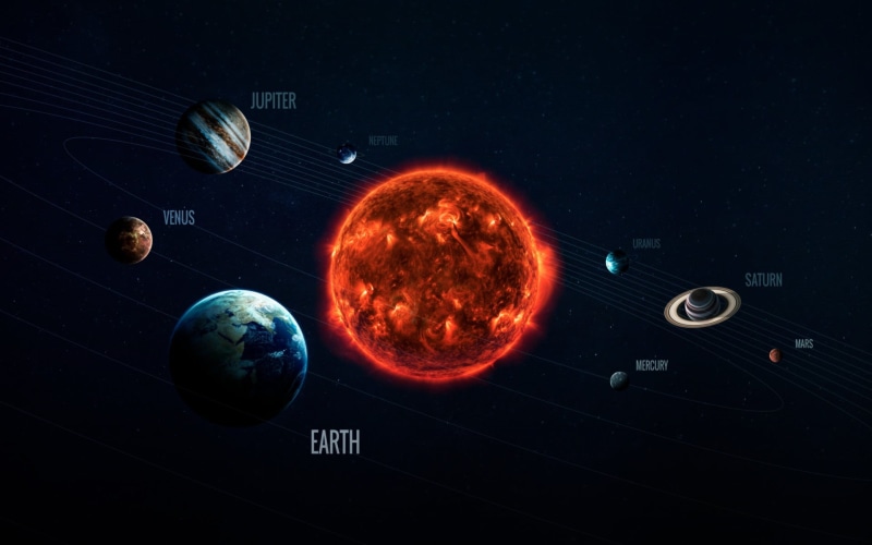 Moon, Planet, Mars, Mercury, Space, by Vadim Sadovski, Jupiter, Sun, Neptune, Solar System, SCI-FI, Saturn, 1080P, Uranium, System, Earth, Science Fiction