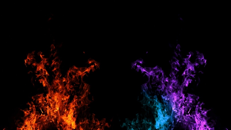 heat - temperature, motion, nature, dark, cut out, vibrant color, two, effects, purple, beauty, mirrored, 2K, computer, studio shot, vs, symmetry, sparks