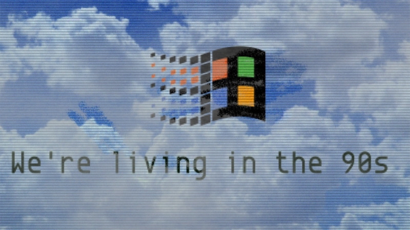 vaporwave, Windows 95, 1080P, Microsoft, Windows 98, typography, humor, blue, 1990s, clouds