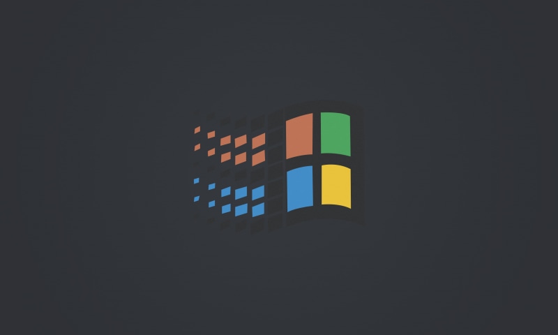 computer, Windows 95, logotype, Retro computers, Windows 98, minimalism, digital art, dark background, 2K
