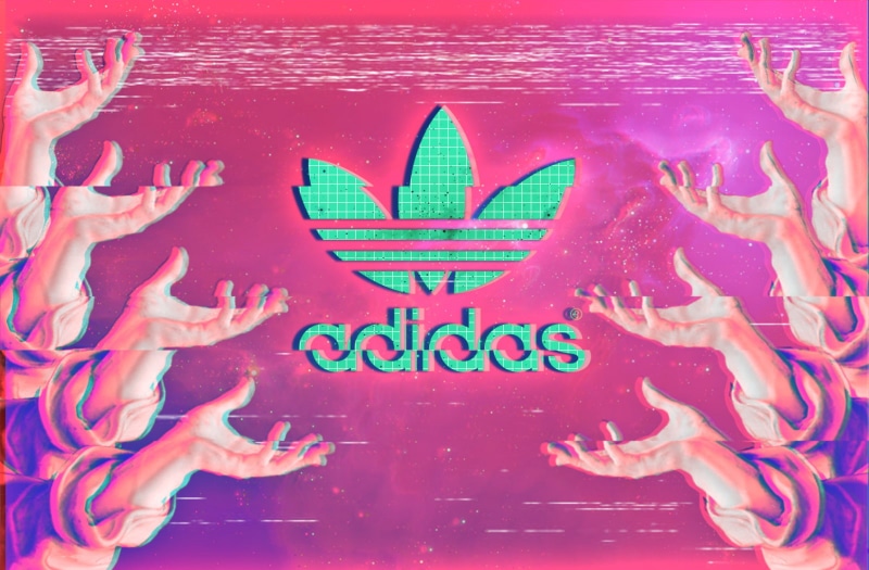 720P, classical art, digital composite, pink color, water, multi colored, western script, communication, text, adult, Adidas, red, people, vaporwave, close-up