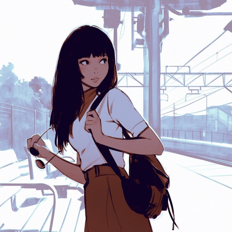 hair, white, beautiful woman, woman, business person, bottoms, adult, wearing, standing, day, Ilya Kuvshinov, young women, holding, shirt, brown